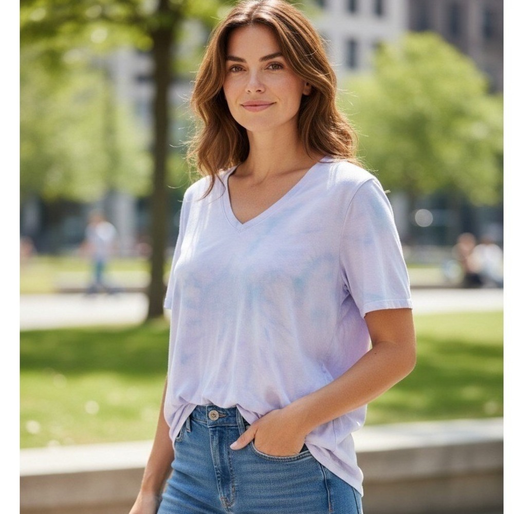 Kelleydeeee OG V-Neck Tie Dye Short Sleeve T-Shirt Purple Blue Cotton Relaxed L